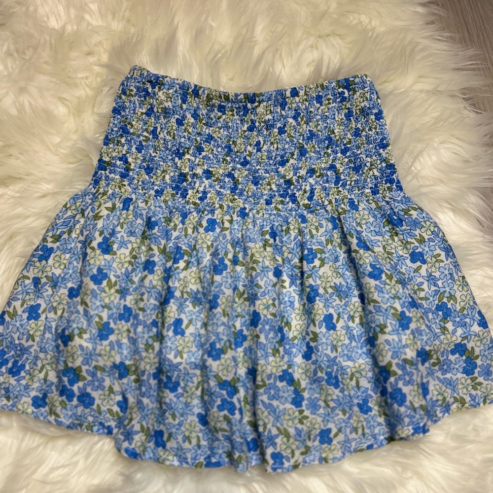 Smocked Blue Floral Skater Skirt